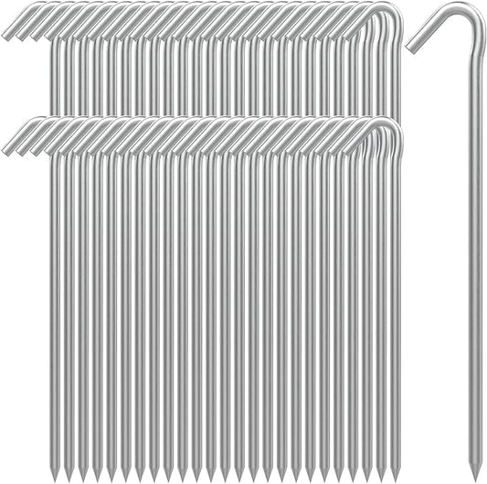 AAGUT Tent Stakes Metal Garden Edging Fence Hooks Yard Camping Stake Heavy Duty Galvanized 9 Inch 6 Gauge Tent Pegs for Tarp, Inflatable, Outdoor Christmas Decorations, 50 Pack