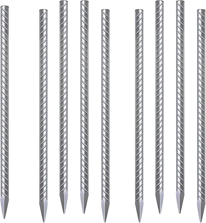 Rebar Stakes 16 Inch 9 Pack Tent Stakes Heavy Duty Metal J Hook, Fence Stakes for Trampoline, Fence, Camping Tent (9, I-16 x2/5")