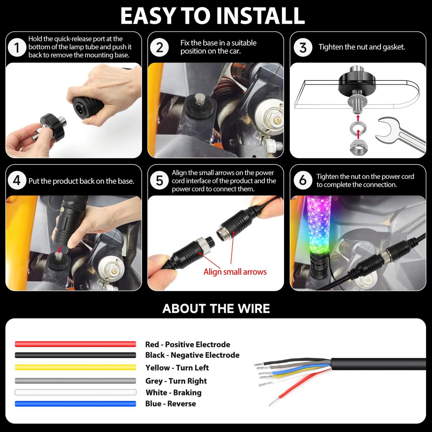 DEERMOTO 2PCS 1FT Fat Whip Light with Warning Light Spiral RGB LED Whip Lights with APP&Remote Control,Chasing Lighted Antenna Whips for UTV ATV Can-Am X3 RZR Can-Am Polaris Buggy Jeep Offroad (1ft)