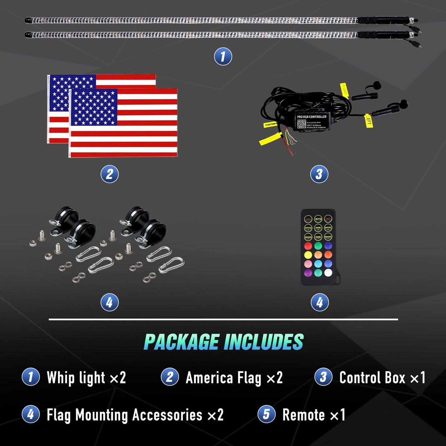 Uemicip 2PCS 4FT COB UTV Whip Lights,2024 New Upgrade Superbright LED Whip Lights,RGB Chasing Lights Whip Lights for Side by Side, Lighted Whip fit for UTV ATV RZR SXS Can-Am Polaris