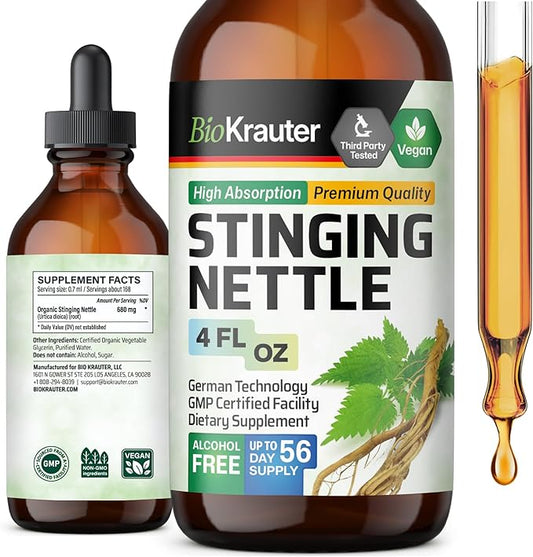 BIO KRAUTER Stinging Nettle Tincture - Nettle Root Extract Liquid - Urinary Support Supplement - Urtica Dioica Natural Extract - Vegan, Sugar & Alcohol Free Drops 4 Fl.Oz.