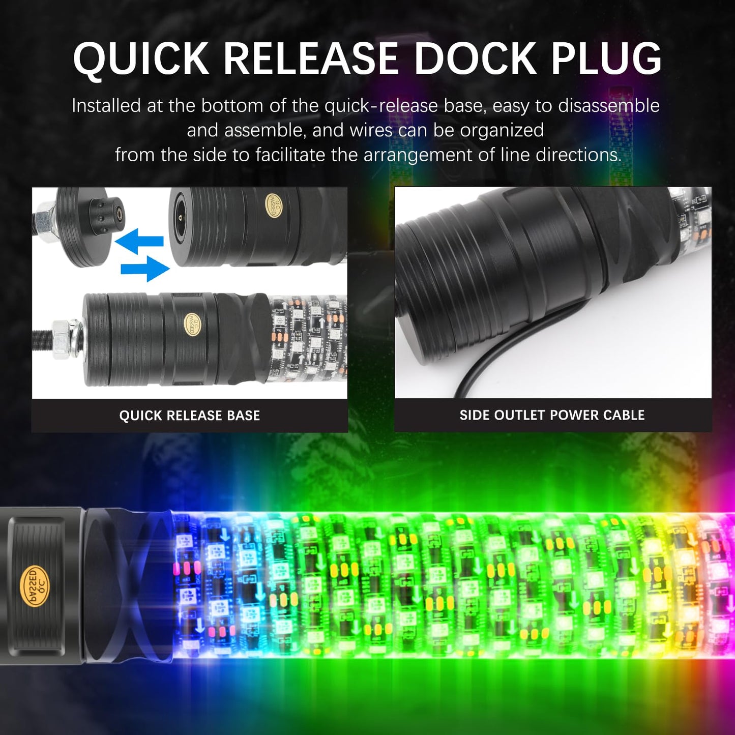 DREAMOTOR Whip Lights, 2Pcs 3FT Fat Spiral RGB LED Whip Lights for Side by Side with Wireless Remote and APP Control, RGB Chasing Lighted Antenna Whips for UTV ATV Truck Polaris Dune Buggy RZR Can-Am