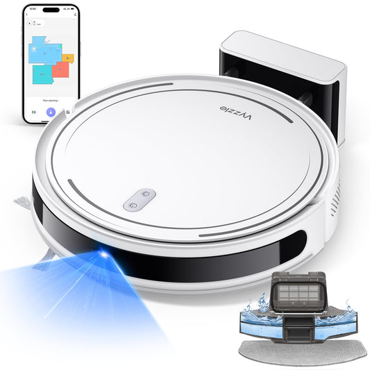 Vyzzle Robot Vacuum, 5000Pa Robot Vacuum and Mop, Smart Navigation, Ultra Slim Robot Vacuum Cleaner Self-Charging, Wi-Fi/App/Alexa Control, Ideal for Pet Hair, Hard Floor, Carpet