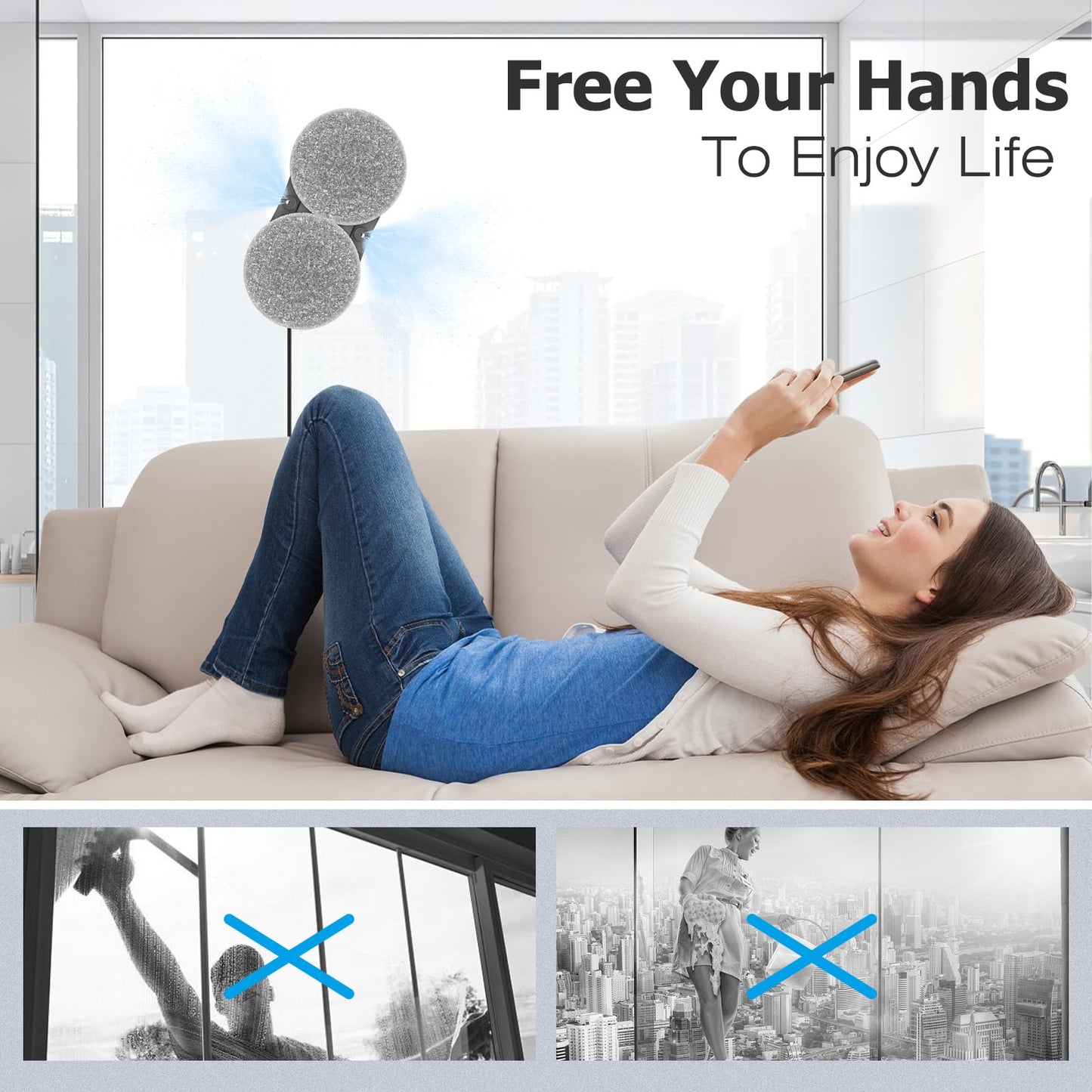 KUIKIBO S6 Window Cleaner Robot with Leather Belt Dual Water Spray 3500Pa Houshold Window Cleaning Robot with AI Path Planning Low Noise Glass Cleaning Robot for Frame/Frameless Glass