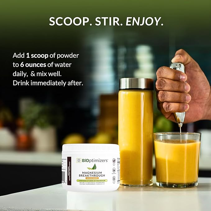 BIOptimizers Magnesium Breakthrough Drink Banana Mango - 8 Forms of Magnesium: Glycinate, Malate, Citrate, and More - Natural Sleep Supplement – 6 oz (30 Servings)