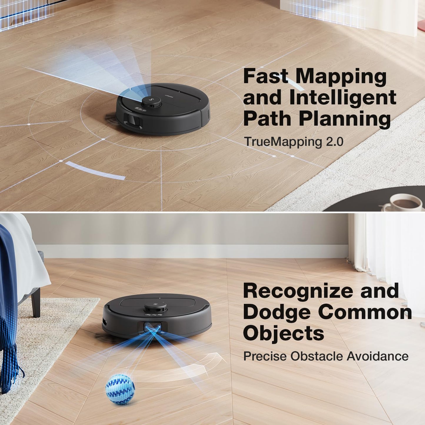 ECOVACS DEEBOT N30 Omni Care Robot Vacuum and Mop, 10000Pa Suction, TruEdge Adaptive Edge Mopping, ZeroTangle 2.0 Technology, Hot Air-Drying, Self-Emptying, Auto-Lift Mopping, Obstacle Avoidance