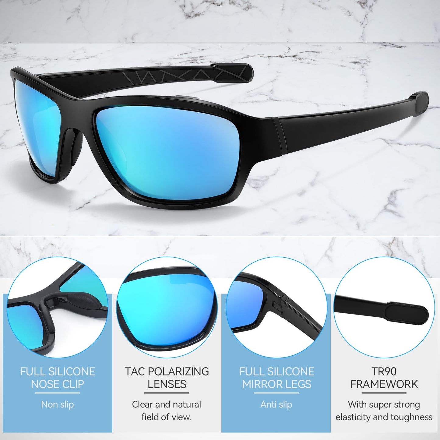 Dollger Polarized Sport Sunglasses for Men,100% UV Protection Running Goggles for Women Photochromic Sunglasses for Baseball Cycling Golf Fishing