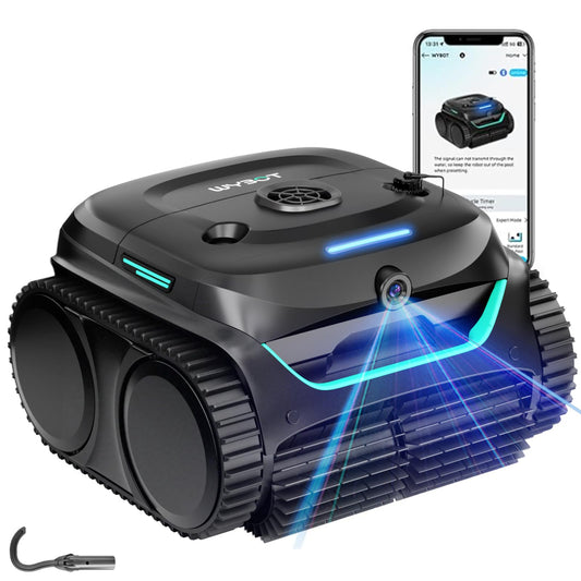 2025 Pro WYBOT C2V AI Camera Cordless Pool Vacuum Robot for Inground&Above Pools, 8 Mode Robotic Pool Cleaner, Utra-fine Filtration, Powerful Suction, Wall Climbing, Waterline Cleaning, Black