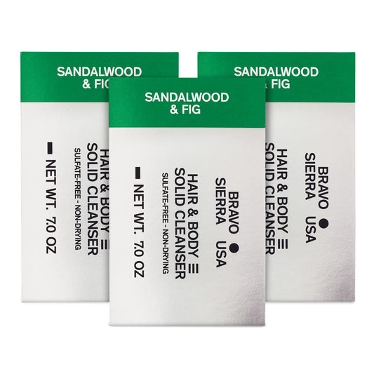 Bravo Sierra Sandalwood & Fig All-In-One Shampoo Bar For Face, Hair & Body - Coconut, Shea Butter & Oats For Soft Skin & Healthy