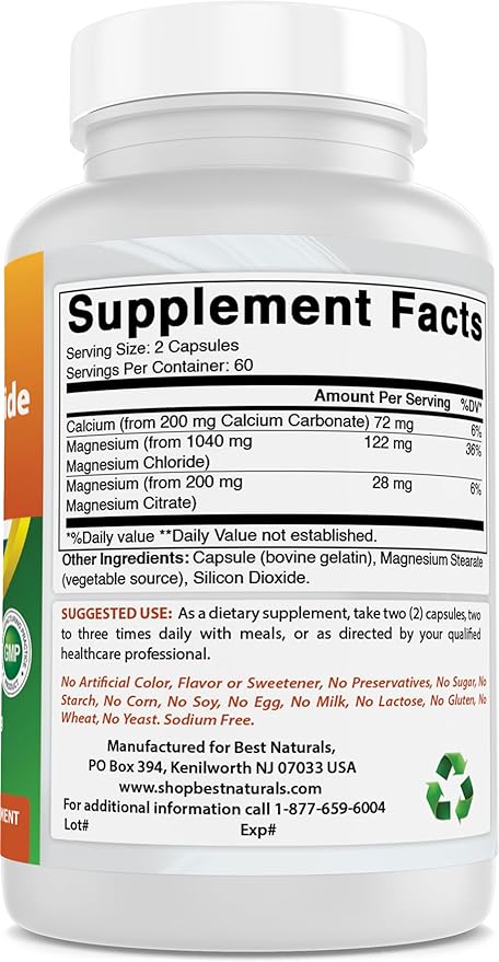 Best Naturals Magnesium Chloride (Cloruro De Magnesio) Complex 1440 mg per Serving - 120 Capsules
