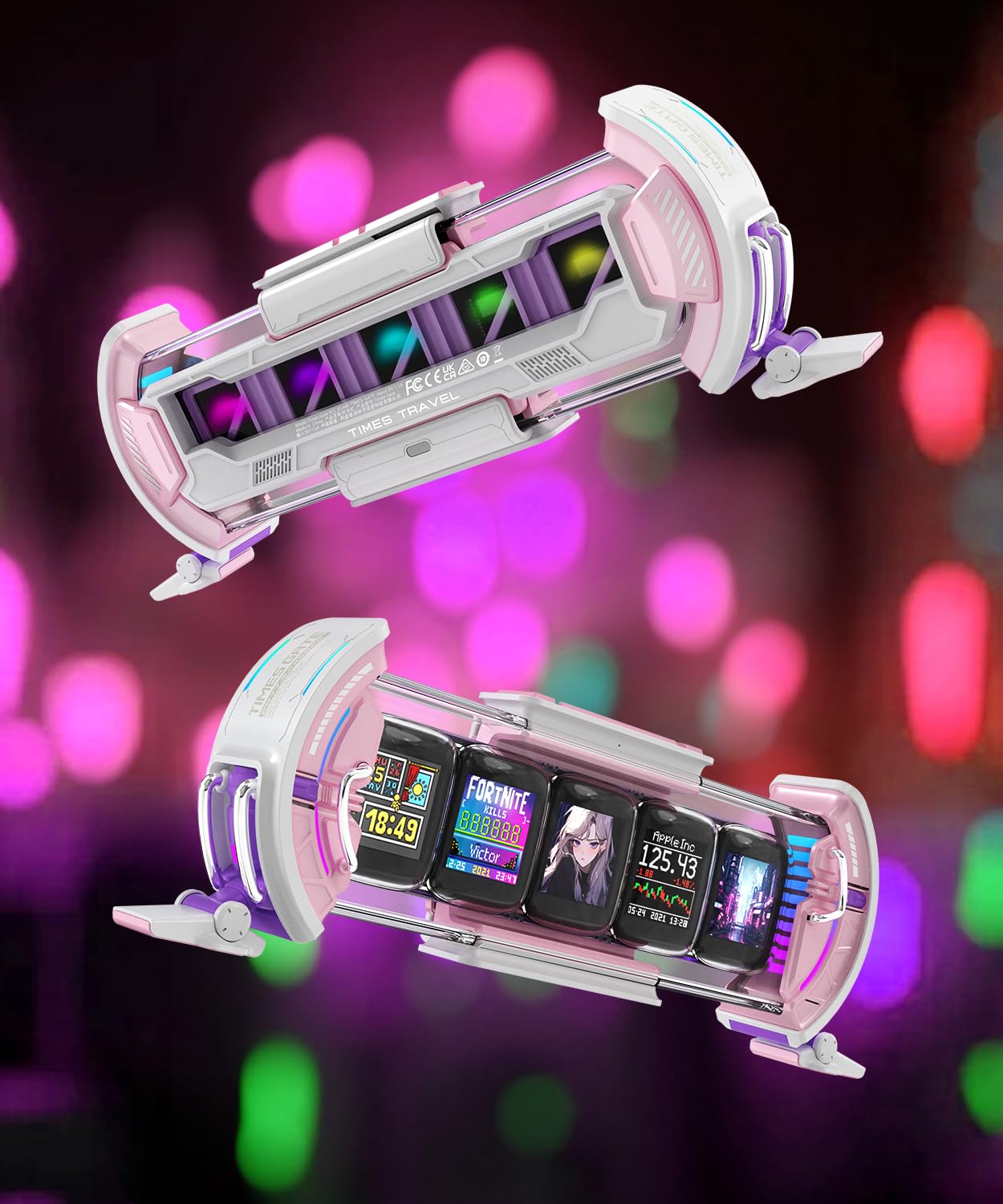 Divoom Times Gate Cyberpunk Digital Clock - Smart App Control, WiFi Connectivity, RGB LED Display, Customizable Dashboard & Pixel Art for Gaming Room and Office Decor (Pink)