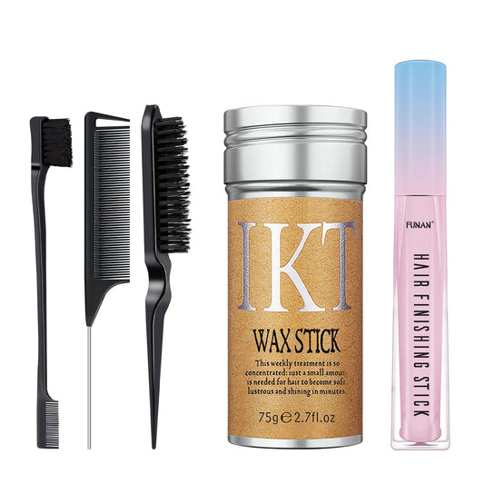 5 Packs Set Hair Wax Stick，Hair Finishing Stick and Edge Brush Rat Tail Comb Bristle Hair Brush，Slick Stick for Hair Non-greasy Styling Hair Pomade Stick，Hair Bun Hair Accessories for Women Grils