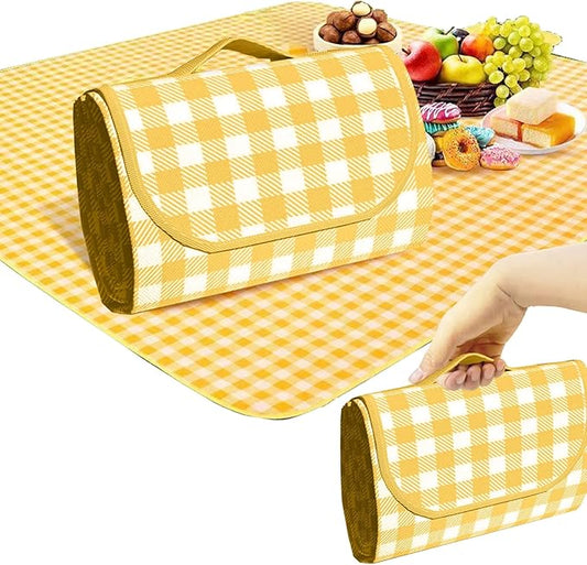 1 Foldable Picnic Blanket Large Size 80 ""x 80"" Family Outdoor Camping Dinner for 8 People can sit 40 ""x 60"" Couples Exclusive mat, (80 ""×80 ""), Yellow