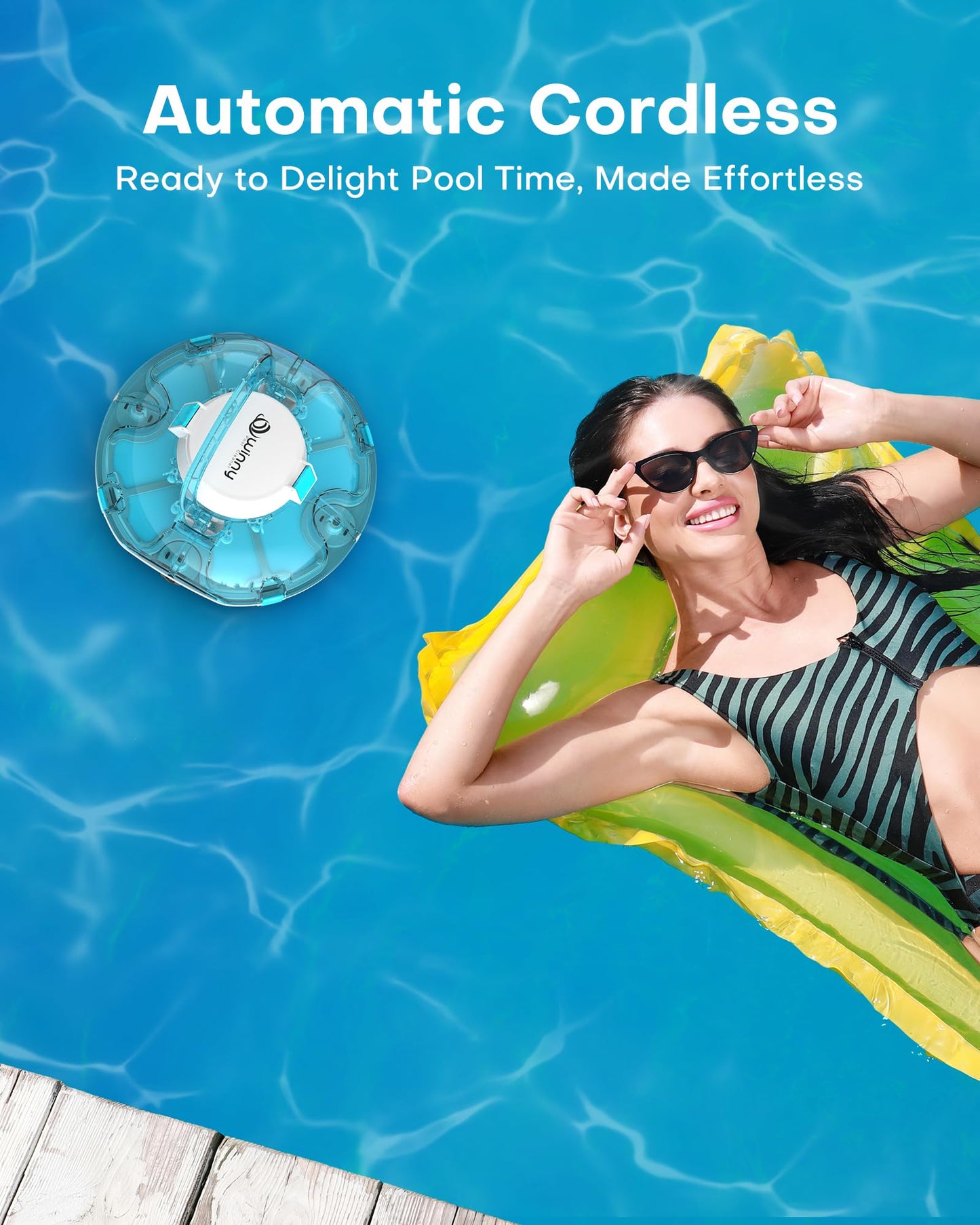 (2025 Upgrade) Cordless Robotic Pool Cleaner, Lasts 75 Min, Automatic Vacuum for Above-Ground Pools up to 645 Sq.ft,Portable, Self-Parking,Transparent Blue