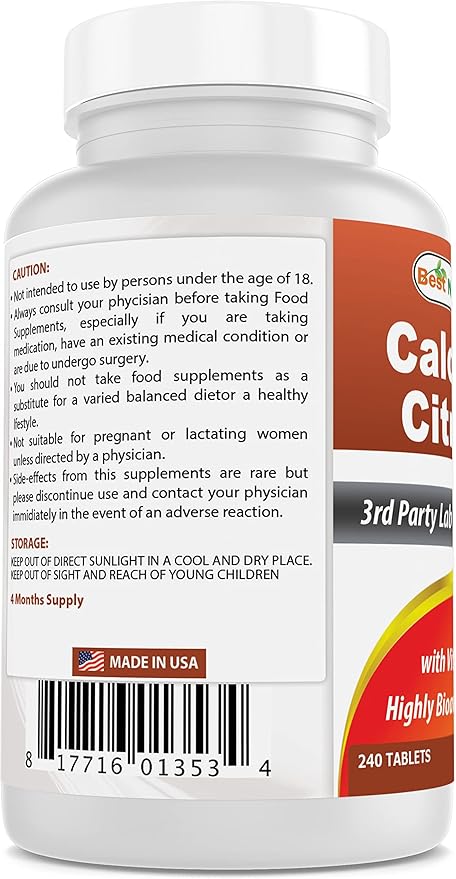 Best Naturals Calcium Citrate with Vitamin D-3 240 Tablets (240 Count (Pack of 2))