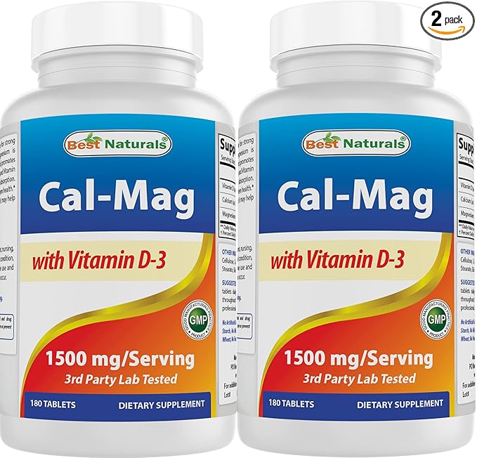 Best Naturals Calcium Magnesium with Vitamin D3 1500mg Serving 180 Tablets (180 Count (Pack of 2))