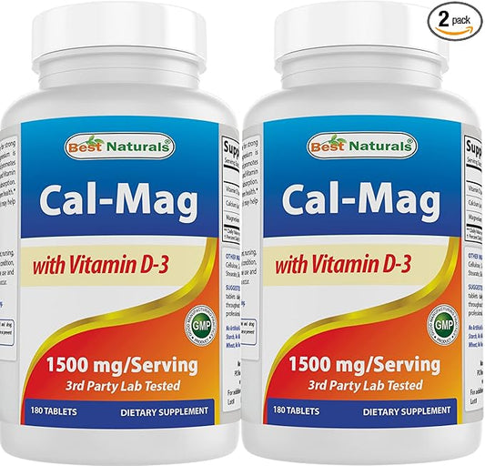 Best Naturals Calcium Magnesium with Vitamin D3 1500mg Serving 180 Tablets (180 Count (Pack of 2))
