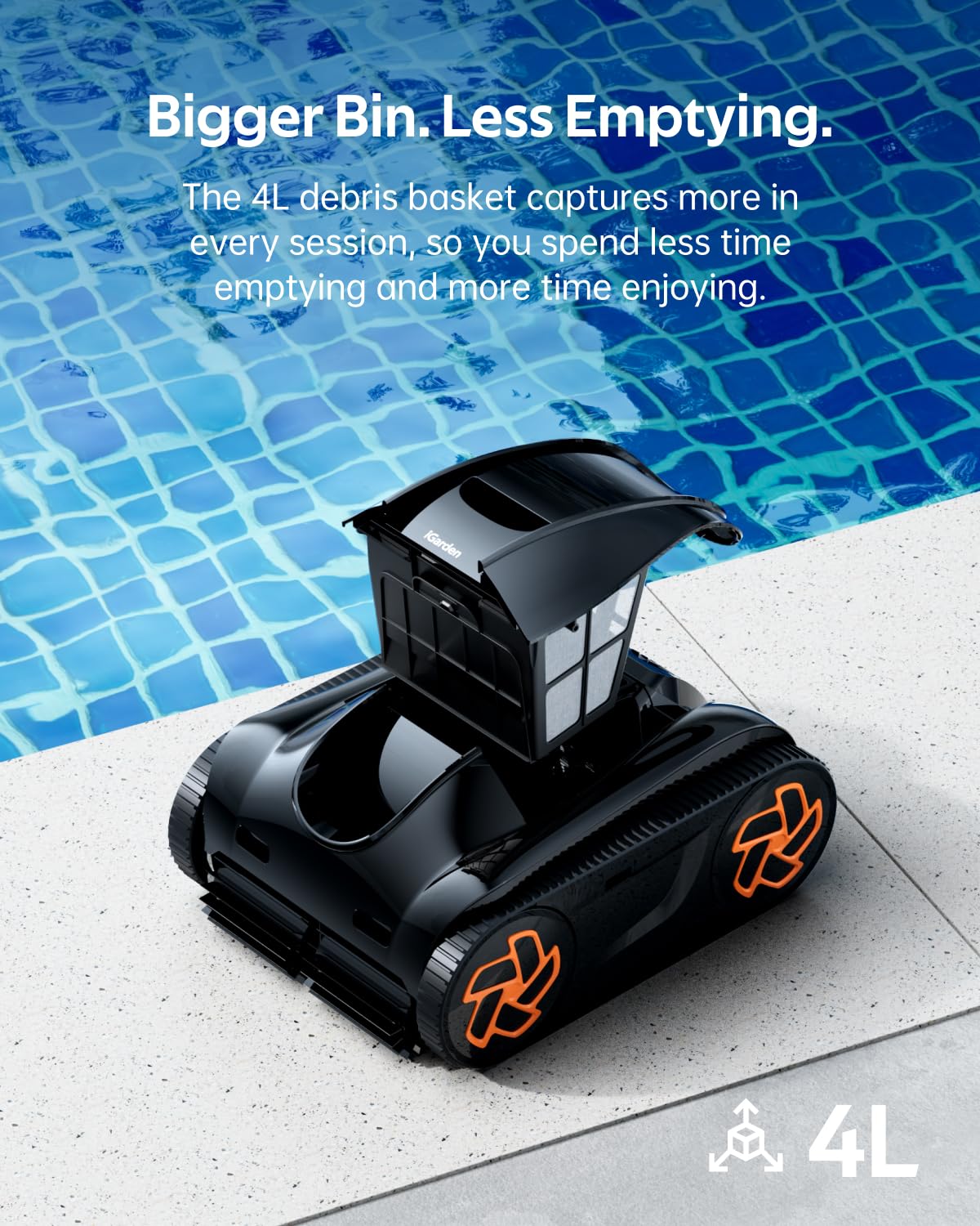 iGarden Pool Cleaner K20, 2H Runtime Cordless Robotic Pool Vacuum, Touch Screen, Smart Navigation, Cleans Floor, Walls, Waterline, Ideal for Above & In-Ground Pools, Self-Parking