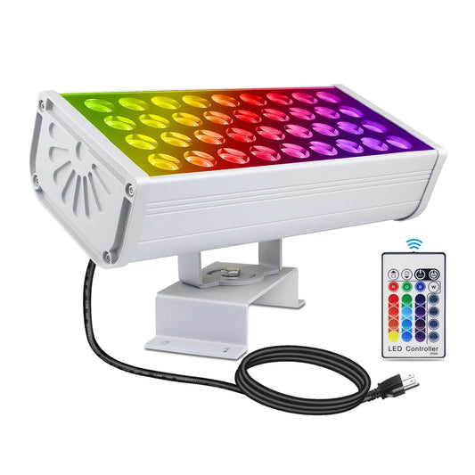 Yasotek LED Wall Washer Lights RGBW 5000K Color Changing with RF Remote, Dimmable 144W Flood Lights for Church, Bridge, Hotel, Yard, Party, Wedding, Building Wall Decorations