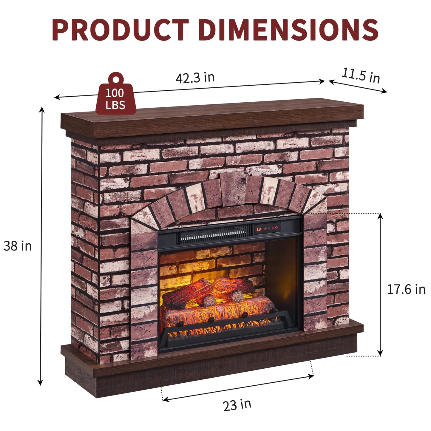 IFBUY Farmhouse Electric Fireplace with Mantel, 42" Fireplace TV Stand w/23'' Freestanding Electric Fireplace Heater, Remote Control, Adjustable 3D Realistic Flame Level for Living Room, Light Brown