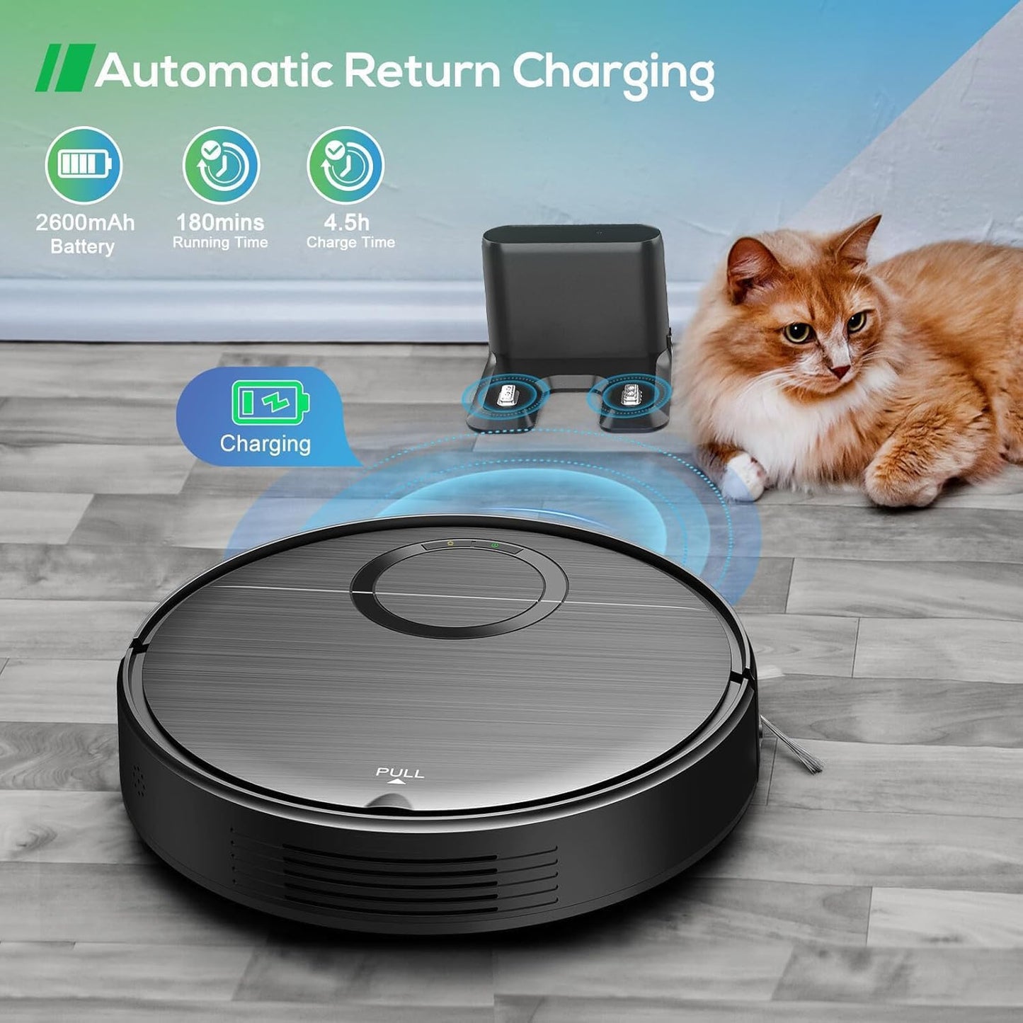 UMMUND Robot Vacuum and Mop Combo, 2 in 1 Mopping Robotic Vacuum Cleaner with Schedule, Wi-Fi/App/Remote, Max Suction 2000Pa, Self-Charging, Slim, Ideal for Hard Floor, Pet Hair, Low-Pile Carpet