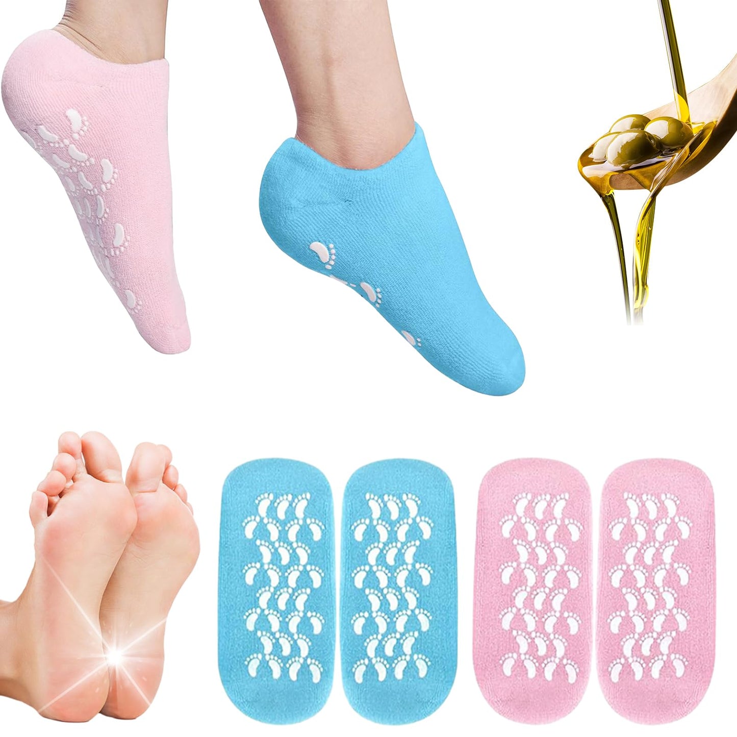 2Pairs Moisturizing Socks - Silicone Socks for Dry Cracked Feet Women - Gel Socks for Dry Cracked Feet Women - Lotion Socks for Repairing and Softening Dry Cracked Feet Skins