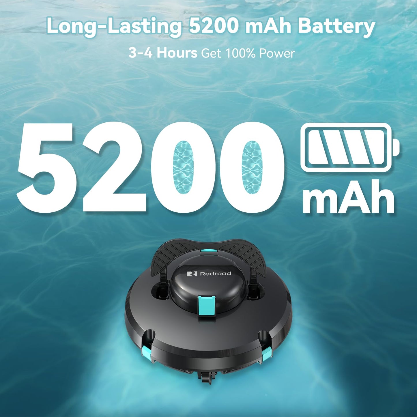 Redroad S1 Cordless Pool Vacuum Robot, Pool Vacuum Lasts 130 Mins, Self-Parking, Ideal for Above/In-Ground Flat Pools up to 1100 sq.ft, Maximum Climbing Angle 18 Degrees