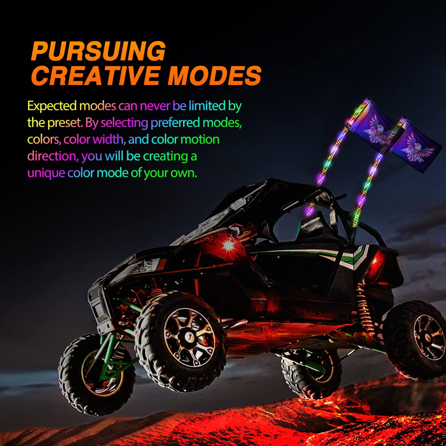 Nilight 2PCS 6FT RGB LED Whip Light, Remote App Control w/DIY Chasing Patterns Stop Turn Reverse Lighting Modes Safety Lighted Antenna for ATV UTV Polaris RZR Can-am Dune Buggy Jeep