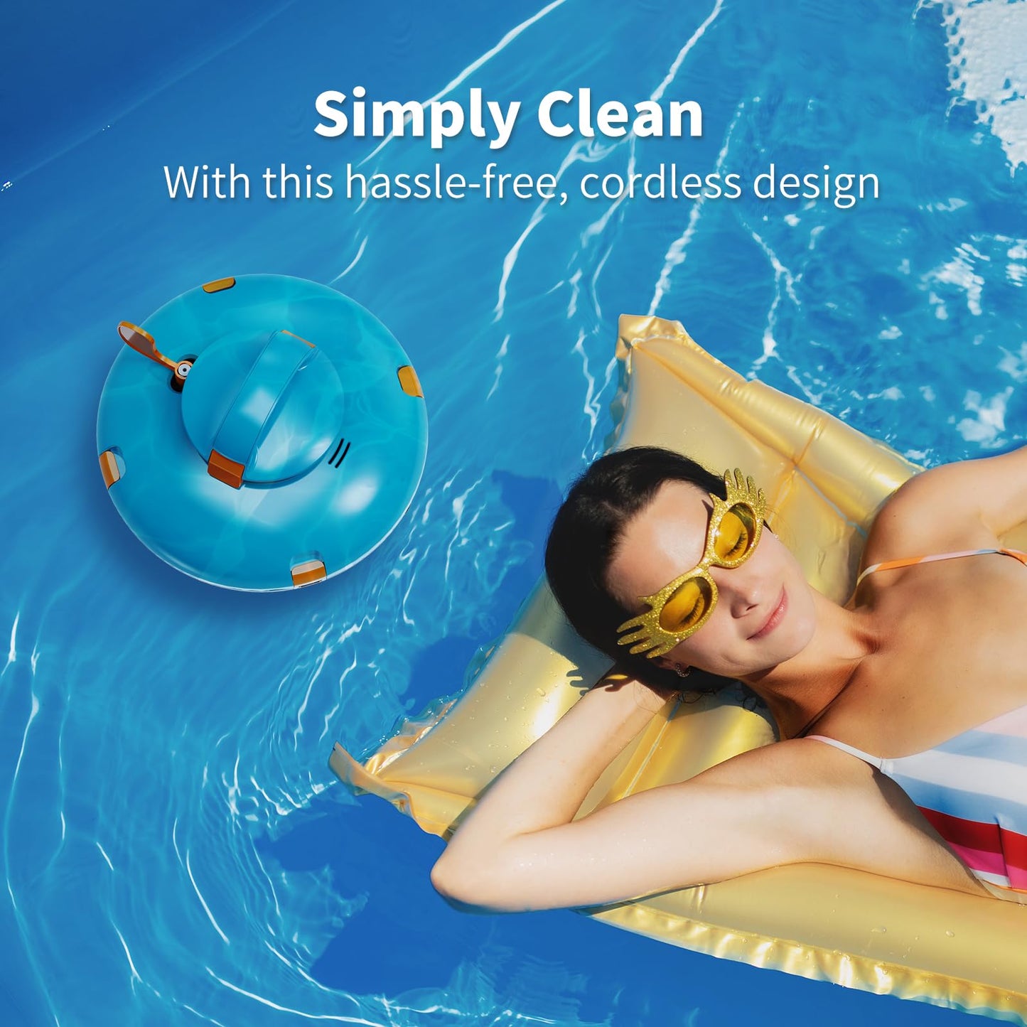 LVKE L1 Cordless Robotic Pool Cleaner, Pool Vacuum for Above Ground Pools with Obstacle-Crossing, 70 Mins Runtime, 40W Powerful Suction, Auto-Parking, Ideal for Flat Pools up to 38 Feet, Orange