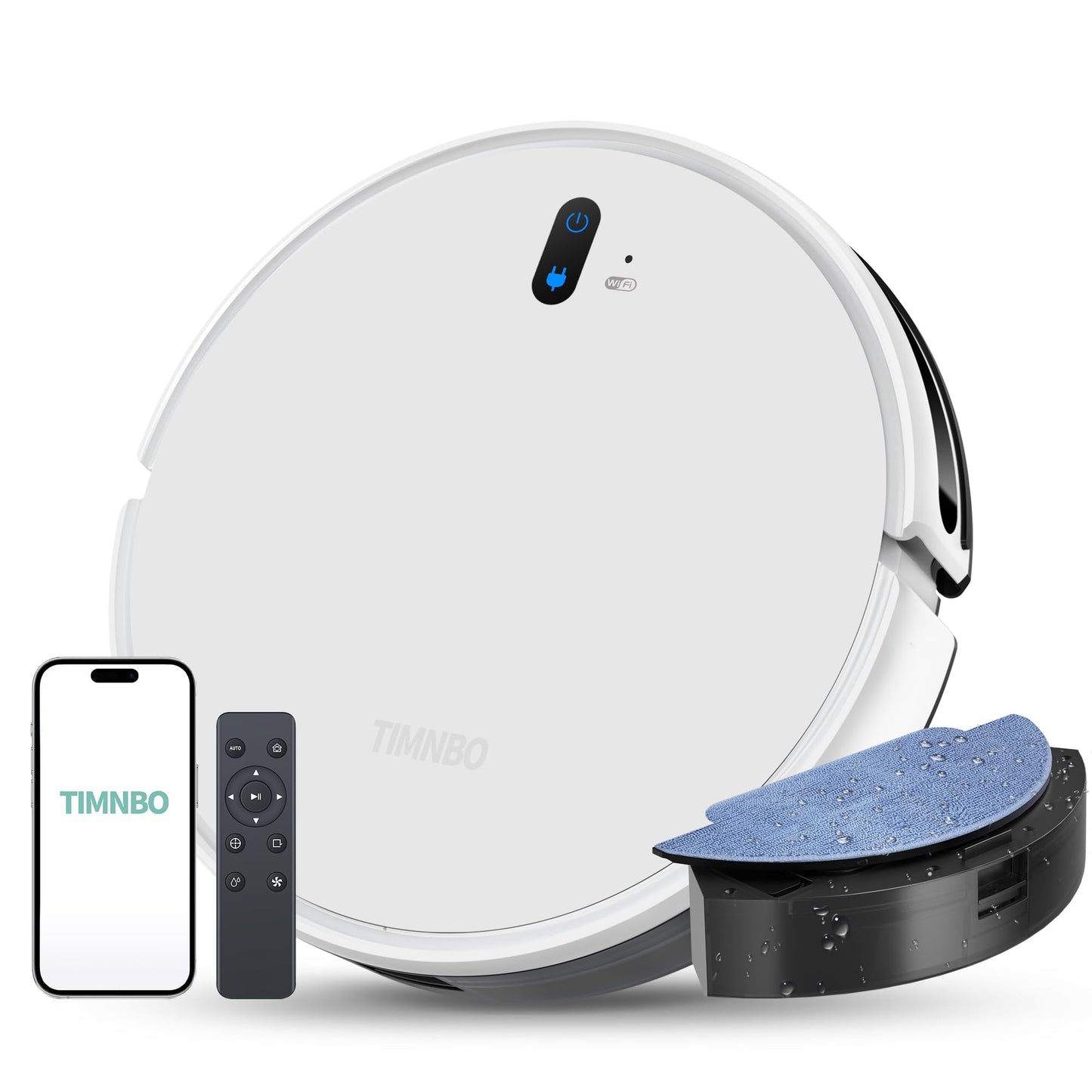 Timnbo L200s Robot Vacuum Cleaner and Mop Touchless Vacuum Automatic Vacuum Robotic Self-Charging Ideal for Pet Hair Hard Floor, White
