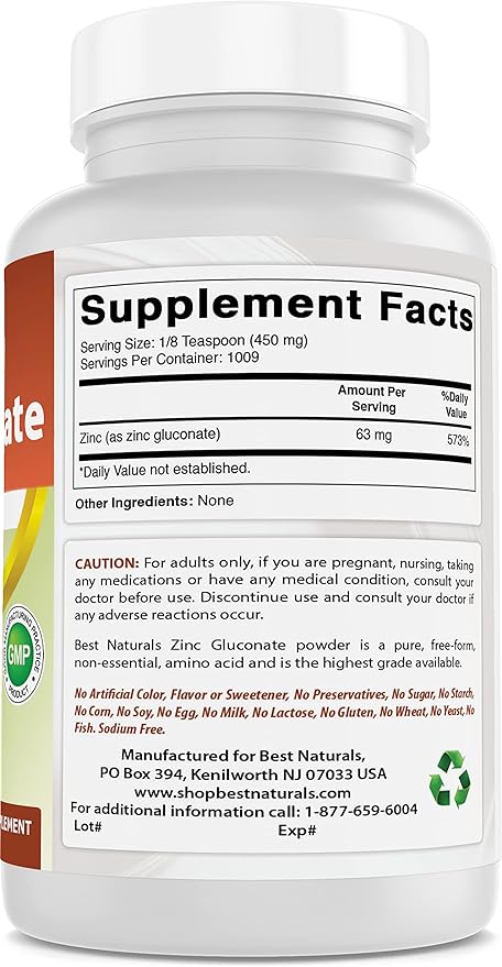 Best Naturals Zinc Gluconate Pure Powder 1 Pound