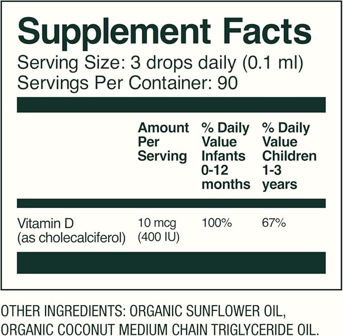 Bobbie Organic Baby Vitamin D Drops, Daily Liquid Supplement to Support Development, Immune Health and Strong Teeth and Bones* in Newborn Babies and Infants, Vegan, Infant Vitamin D, 400 IU, 0.3 fl oz