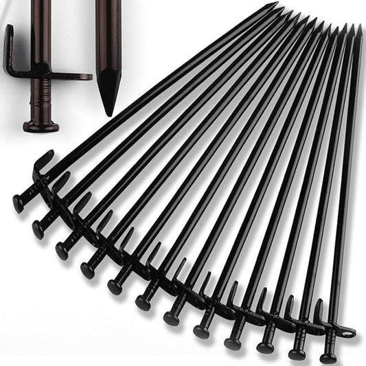 Heavy Duty Steel Tent Stakes - Tarp Pegs Camping Stakes for Outdoor Camping Canopy and tarp, 12 inch 12PC Pack