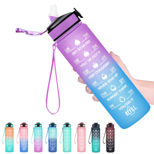 Hyeta 32 oz Water Bottles with Times to Drink and Straw, Motivational Water Bottle with Time Marker, Leakproof, Drinking Sports Water Bottle for Fitness, Gym and Outdoor