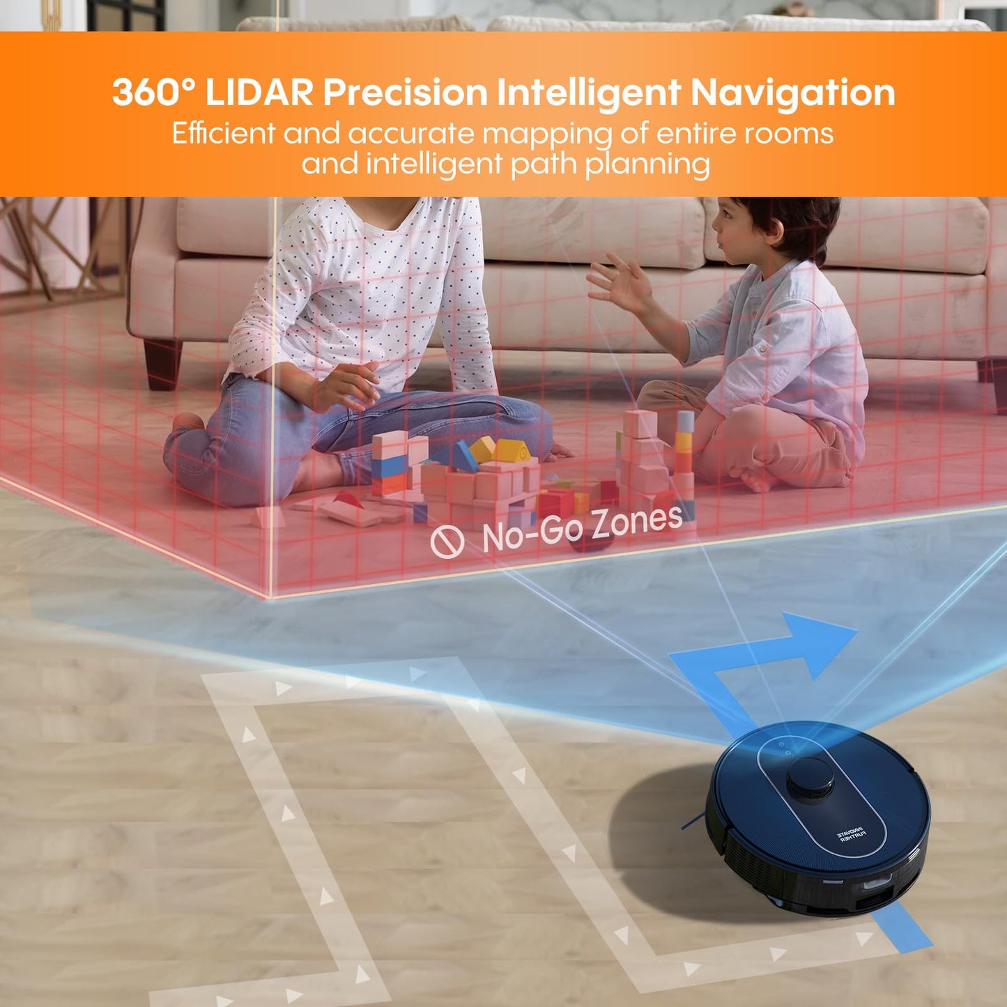 Robot Vacuum and Mop: Self-Emptying 5000Pa Robotic Vacuum Real-Time Mapping/No-Go Zones for 60 Days Hands-Free Cleaning, 3-In-1 LiDAR Navigation Alexa/APP Robot Vacuum Cleaner for Hard Floor & Carpet