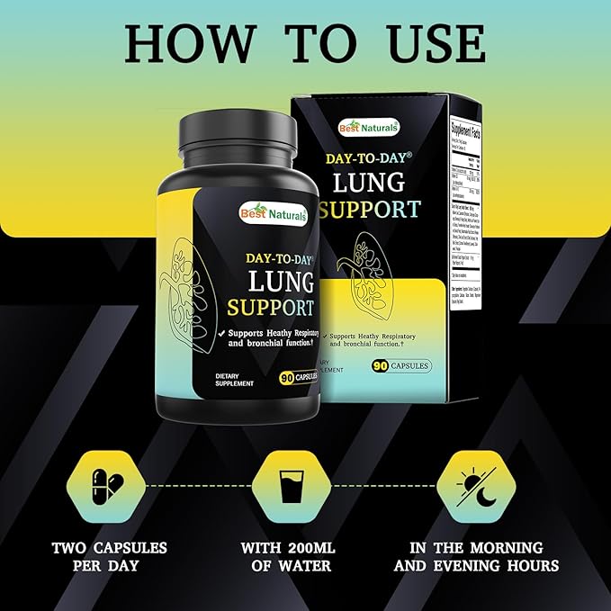 Best Naturals Day-to-Day Lung Support Supplements 90 Veg Cpasules - Made with Mullein, Quercetin, Cordyceps, Nettle, Feverfew, Marshmallow, Olive Leaf Extract