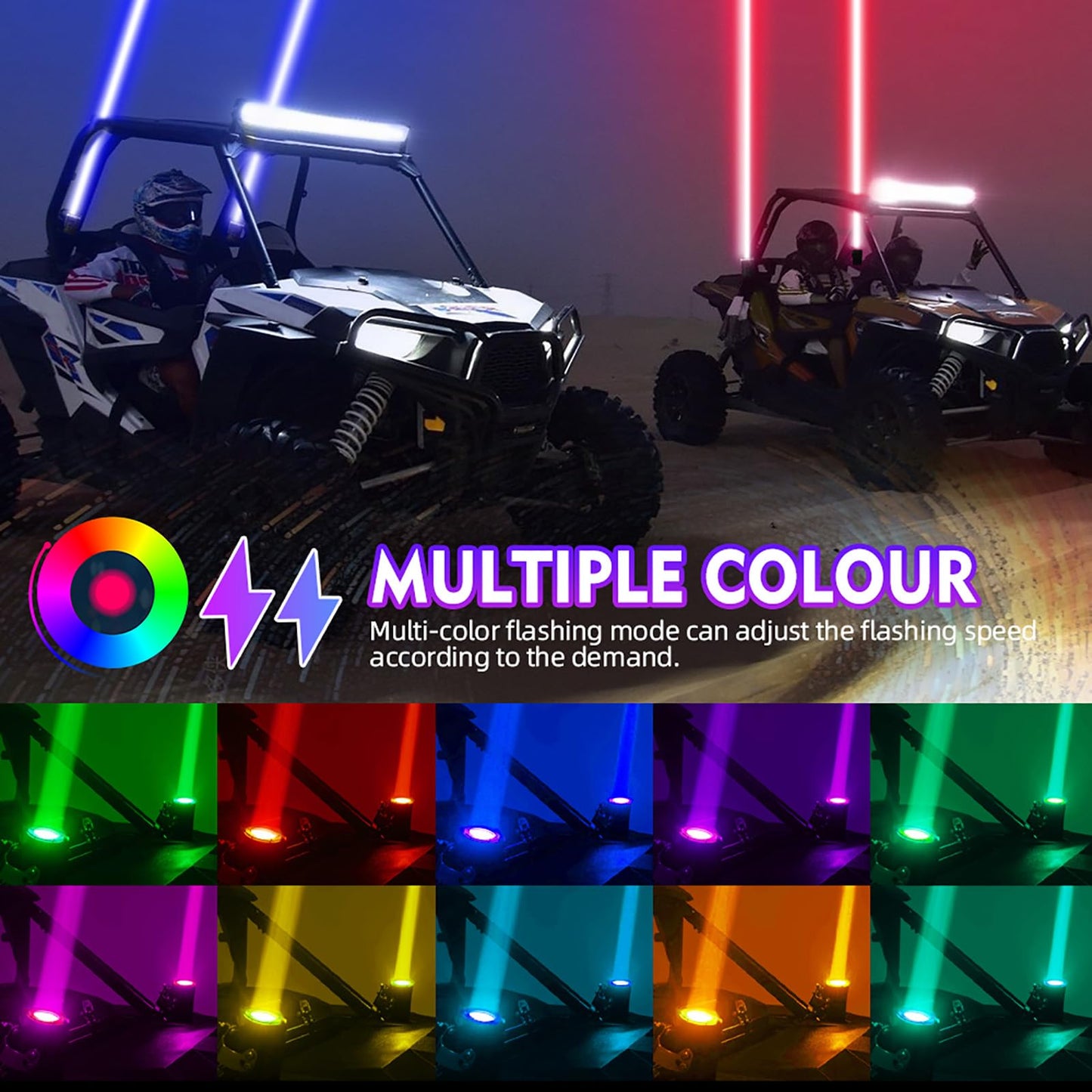 Jumpdy RGB Whip Lights for Side by Side 2 PCS Whipless Whip Light LED Spot Beam Pod Lights LED Pods for Offroad ATV Can am 1000XP UTV Golf Cart Truck 4x4 Boat Polaris RZR SXS