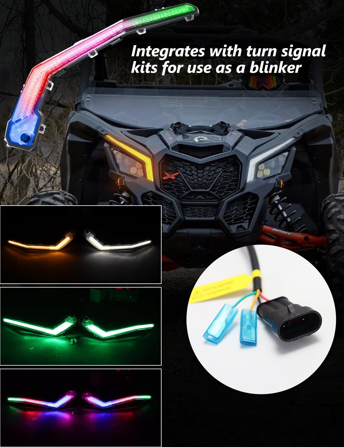 Chelhead X3 Led Fang Lights, RGB APP Remote Controlled, Turning Light Chasing Color Front Signature Light Assembly Compatible with Can Am Maverick X3 XDS XRS Max Turbo R