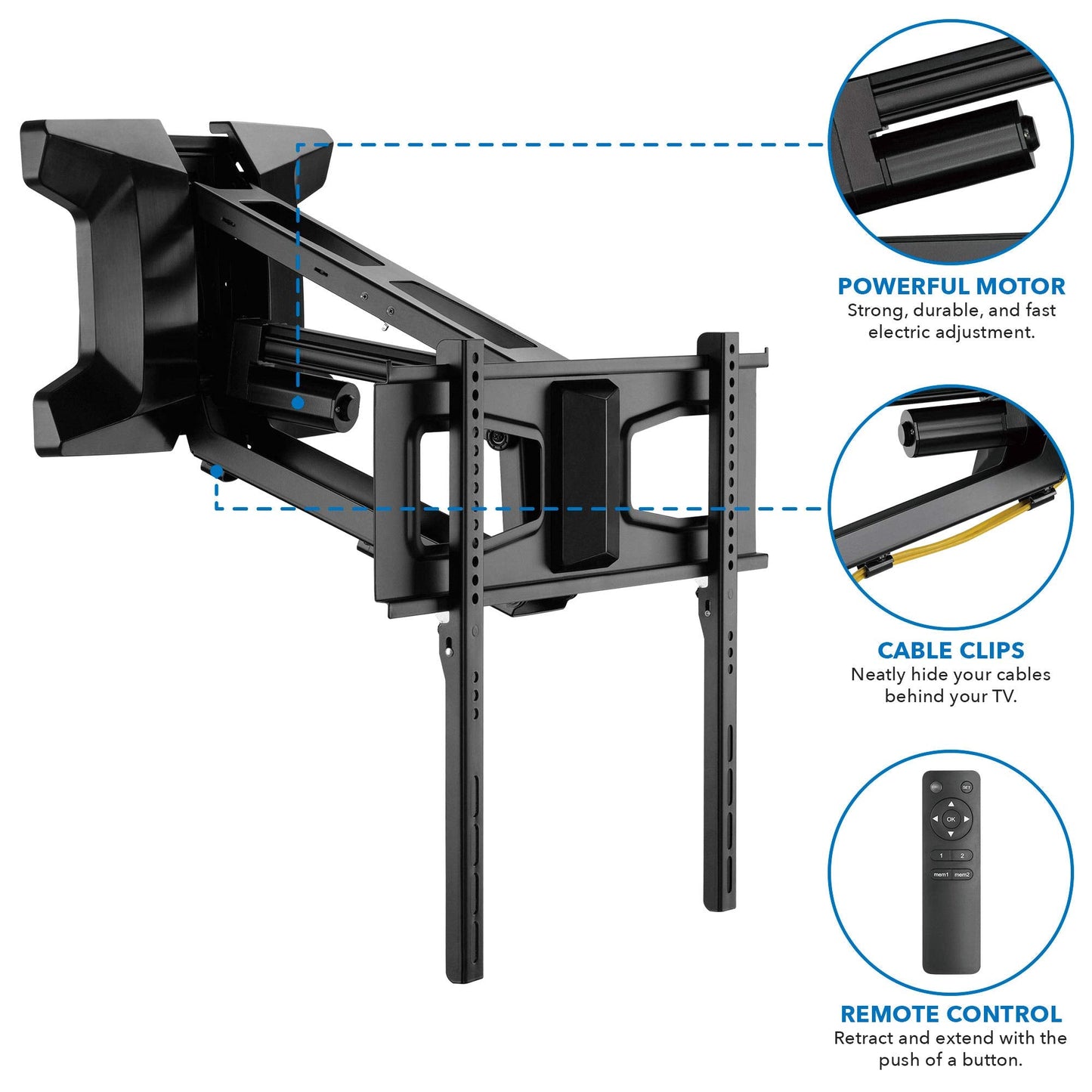 MOUNT-IT! Motorized Fireplace TV Wall Mount | Remote Control Electric Pull Down Mantel Mounting Bracket, Up to 77 Lbs Weight Capacity, Height Adjustable, Swivel, VESA 600x400 Compatible