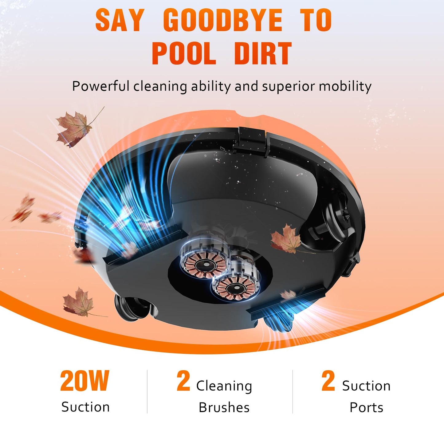 Upgrade Cordless Robotic Pool Cleaner for Above Ground Pool Vacuum Robot with Dual Motors, Automatic Pool Vacuum for Inground Pools Up to 1000 Sq.Ft (Lasts 120 Mins)