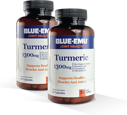 BLUE-EMU Joint Health Turmeric Extract Plus Bioperine Patented Black Pepper Extract for Enhanced Absorption,1,300 mg, 60 Capsules, 2 Pack