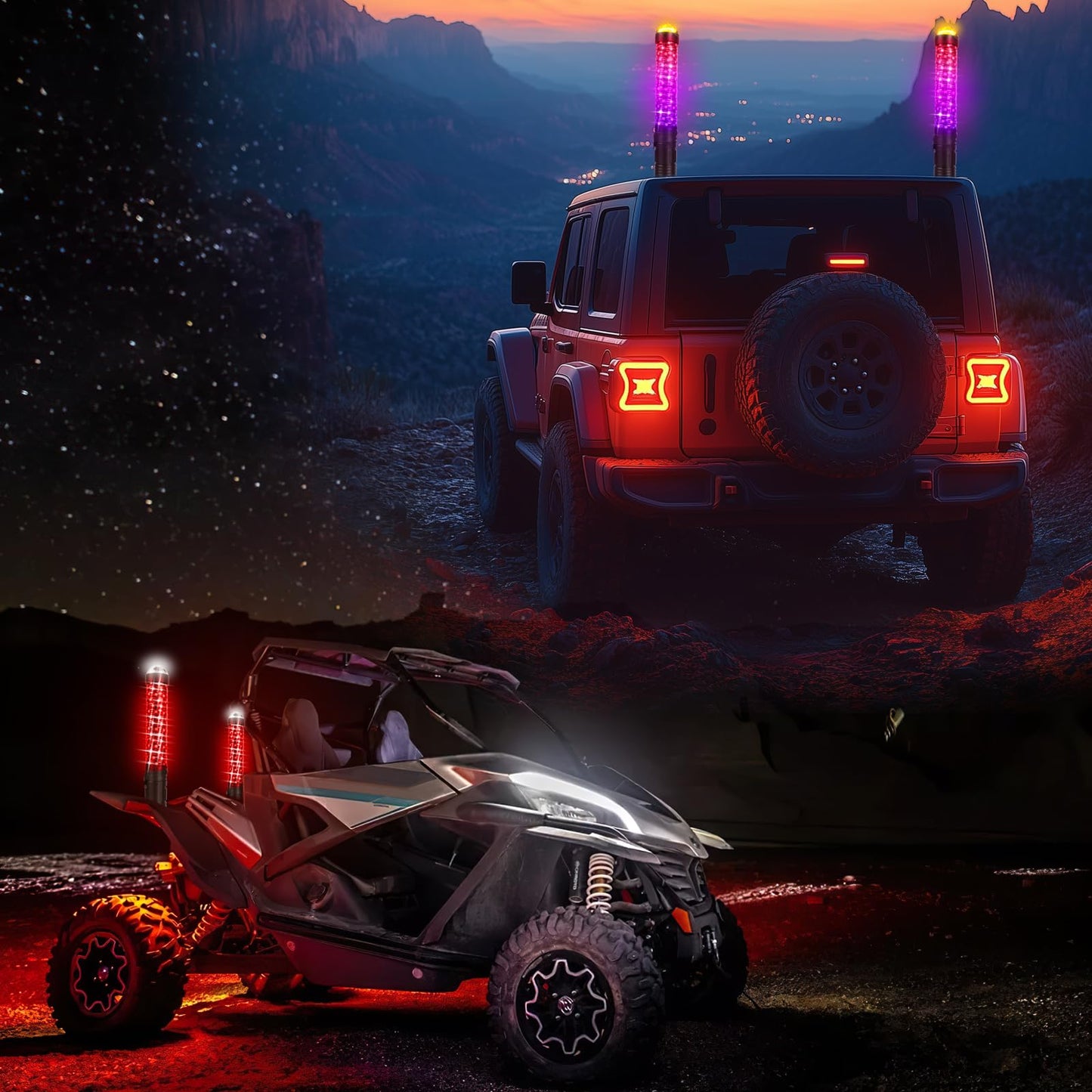 DEERMOTO 2PCS 1FT Fat Whip Light with Warning Light Spiral RGB LED Whip Lights with APP&Remote Control,Chasing Lighted Antenna Whips for UTV ATV Can-Am X3 RZR Can-Am Polaris Buggy Jeep Offroad (1ft)