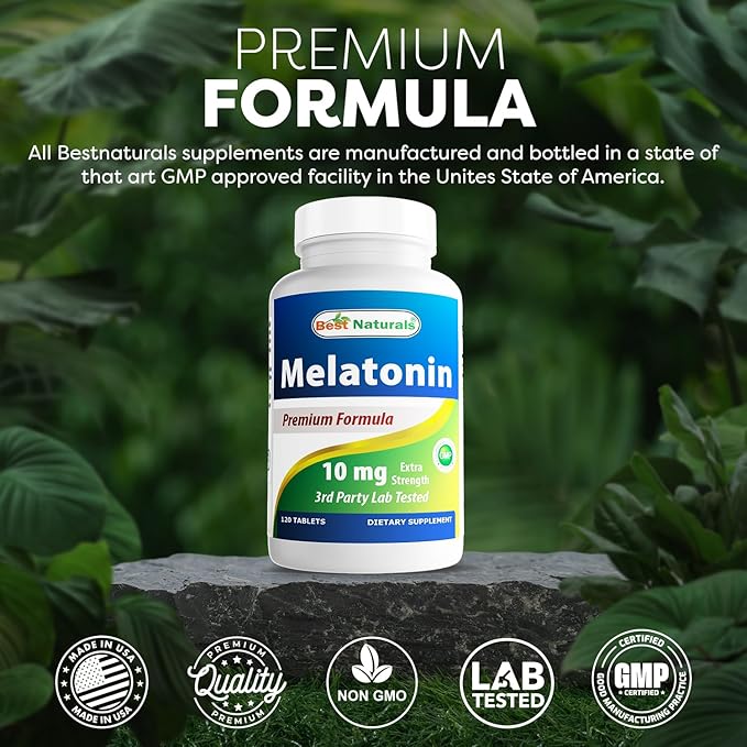 Best Naturals Melatonin 10mg (Non-GMO) Tablets - Helps Promote Relaxation & Sleep - 120 Count