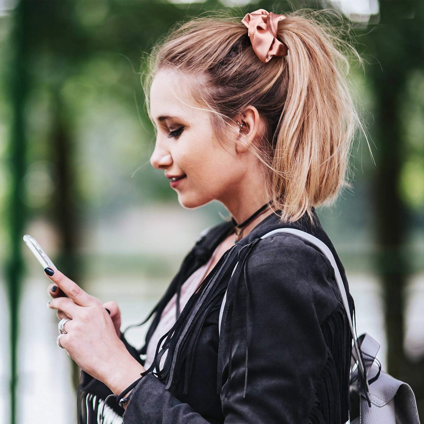 CEELGON Satin Silk Bridesmaid Scrunchies for Hair Big Scrunchies Satin Hair Ties Hair Scrunchie 10 Pack (Rose Gold)