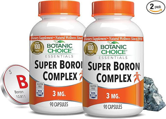 Botanic Choice Super Boron Complex (3mg) - Promotes Bone & Prostate Health by Metabolizing Calcium & Magnesium - 3 Forms of Boron for Men & Women - 2 Pack