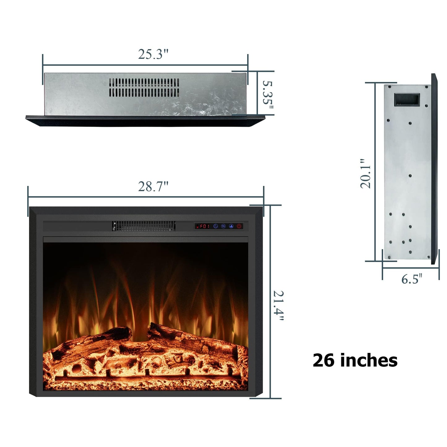 Rodalflame 28" Width Electric Fireplace Inserts with Adjustable Flame Colors, Fireplace Heater with Touch Screen & Remote Control, Recessed in Wall, 750/1500W, Timer
