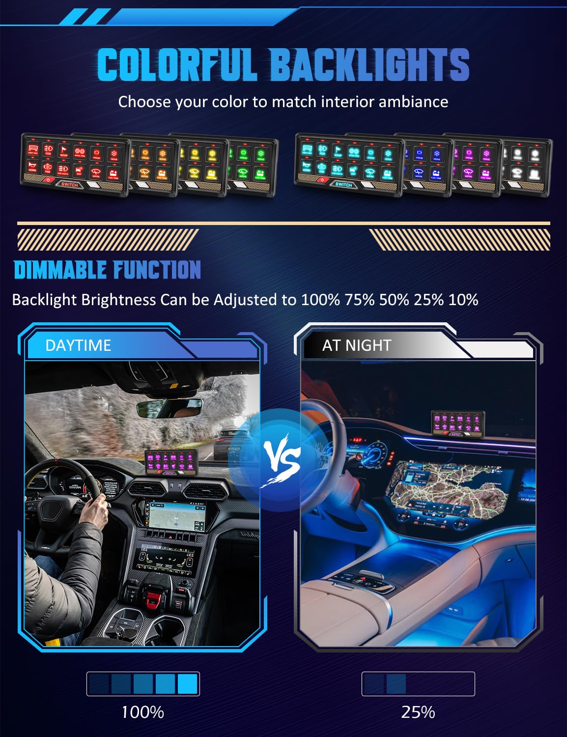 Chelhead 12 Gang Switch Panel RGB Acc Battery Control Control Toggle Momentary Pulsed Switch for Led Light Bar Pods Compatible with Truck Offroad UTV ATV Car Marine 12V 24V