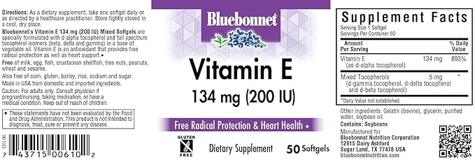 BlueBonnet Vitamin E 200 IU Mixed Softgels, 50 Count
