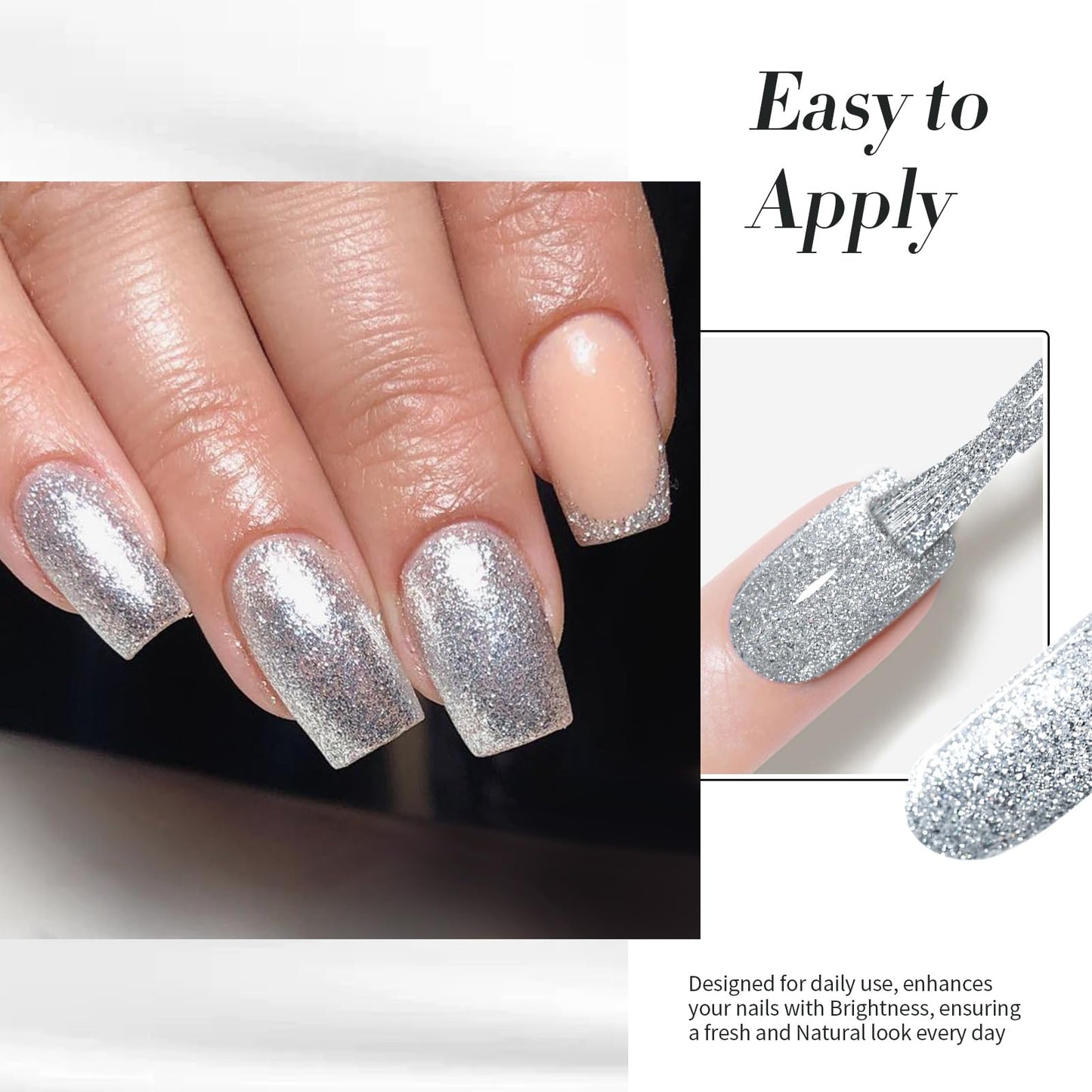 Born Pretty Silver Glitter Gel Nail Polish Christmas Shimmer Sparkly Shiny Silver Hema-Free Gel Polish Nail Art Design Manicure DIY at Home 15ml