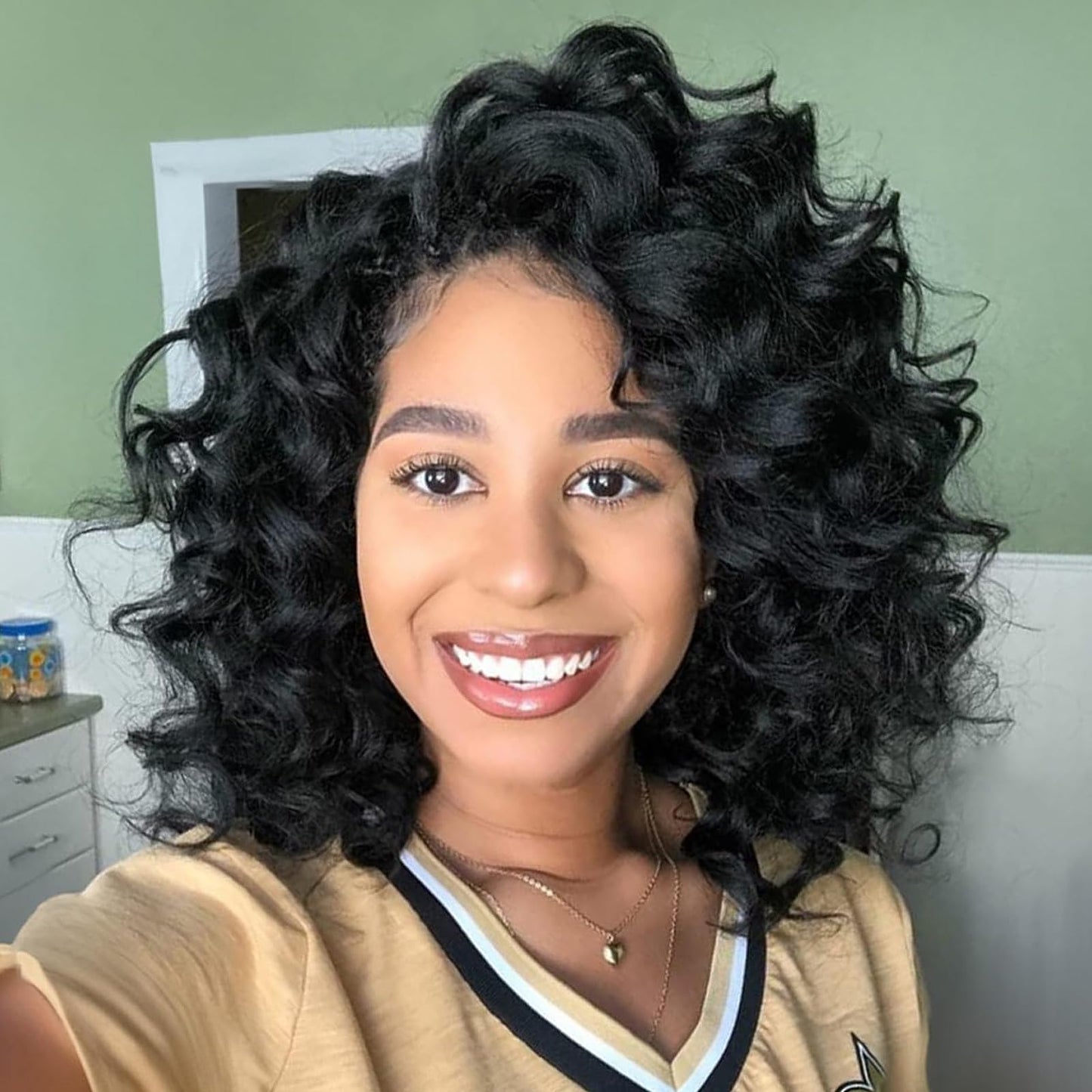 ToyoTree Ocean Wave Crochet Hair - 9 Inch 8 Packs Jet Black Short Curly Deep Wave Crochet Hair, Synthetic Ocean Wave Braiding Hair Extensions (9 Inch,#1-8P)